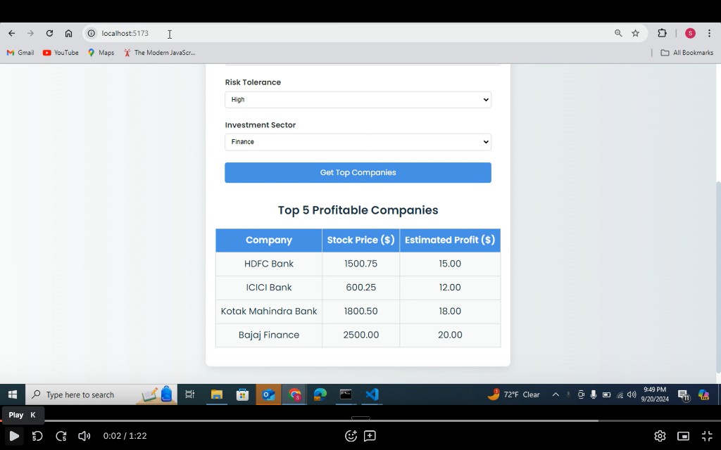 Financial Stock Advisor AI demo preview