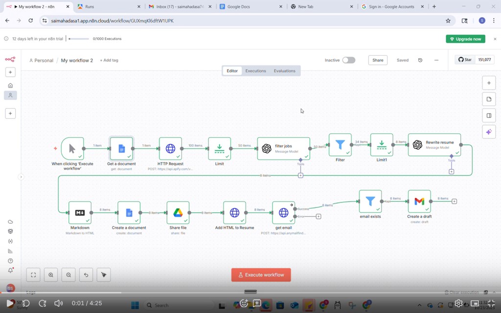 N8N AI Job Application Automation demo preview